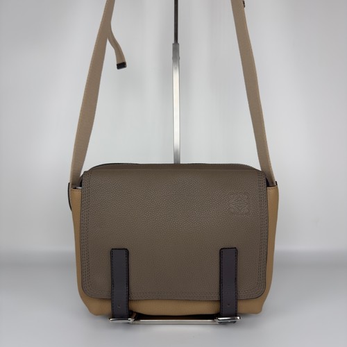 LOEWE XS Military Messenger Bag Dark Taupe Desert Crossbody Bag Leather Auth