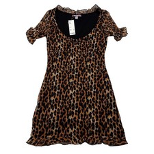 Urban Outfitters Mini Dress Size M Leopard Ruffle Hem Short Sleeve Party Sexy