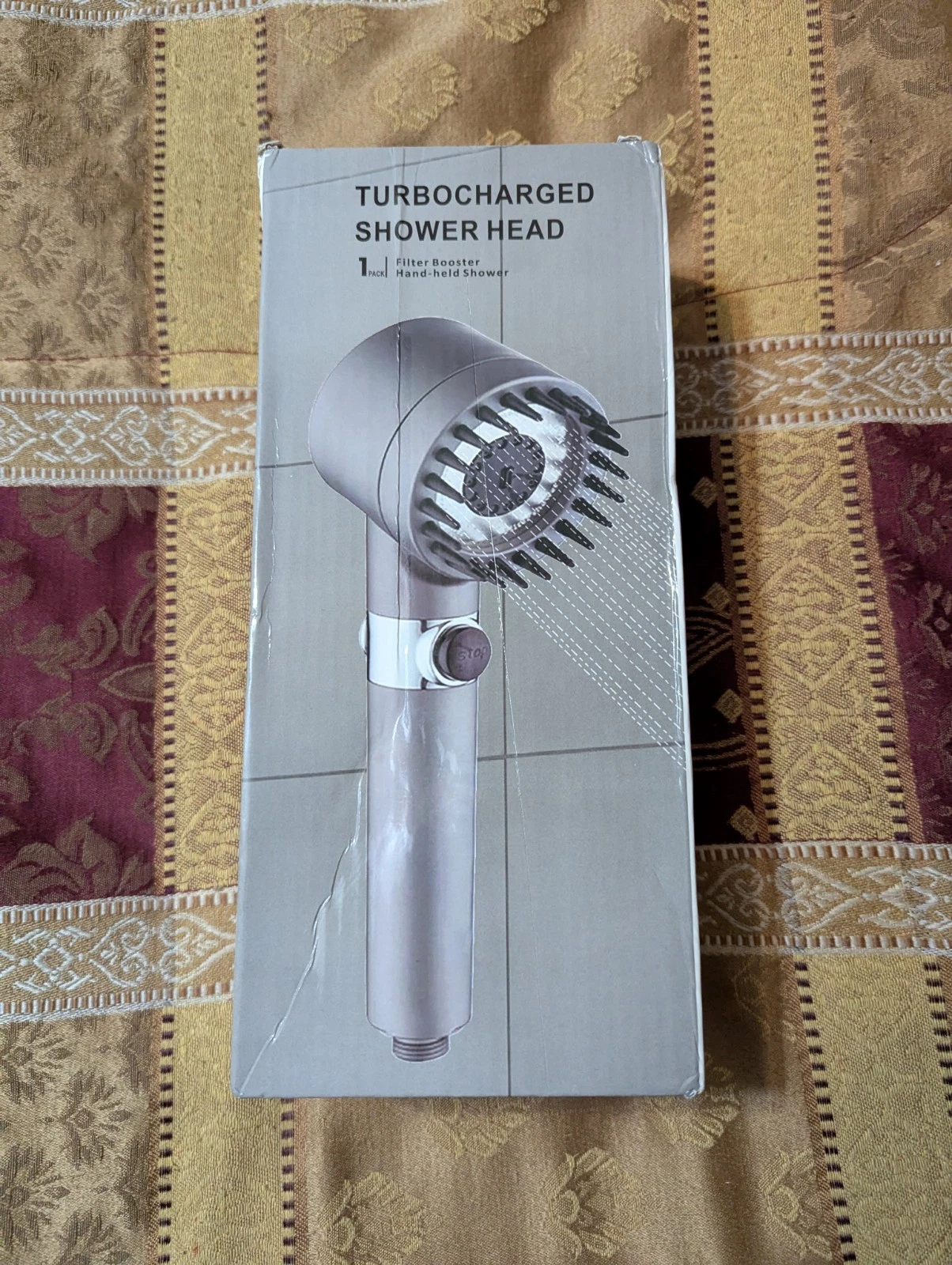 New In Box Dark Gray Turbocharged Shower Head New