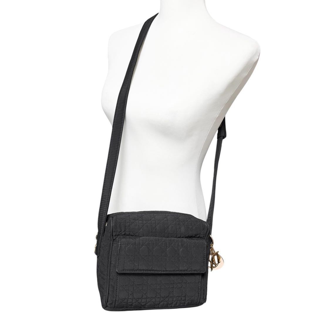 Christian Dior Cannage Shoulder Bag Black Canvas  Authentic thumbnail 2