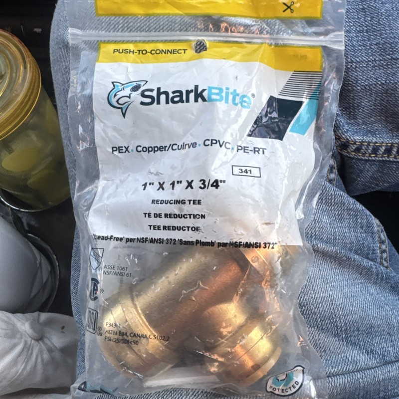 SharkBite U416LF 1" x 1" x 3/4"  Brass Push Reducing Tee New,  