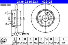 2x ATE Bremsscheibe 24.0122-0123.1 f&uuml;r MERCEDES 190 W201 KLASSE W124 SL R107 124