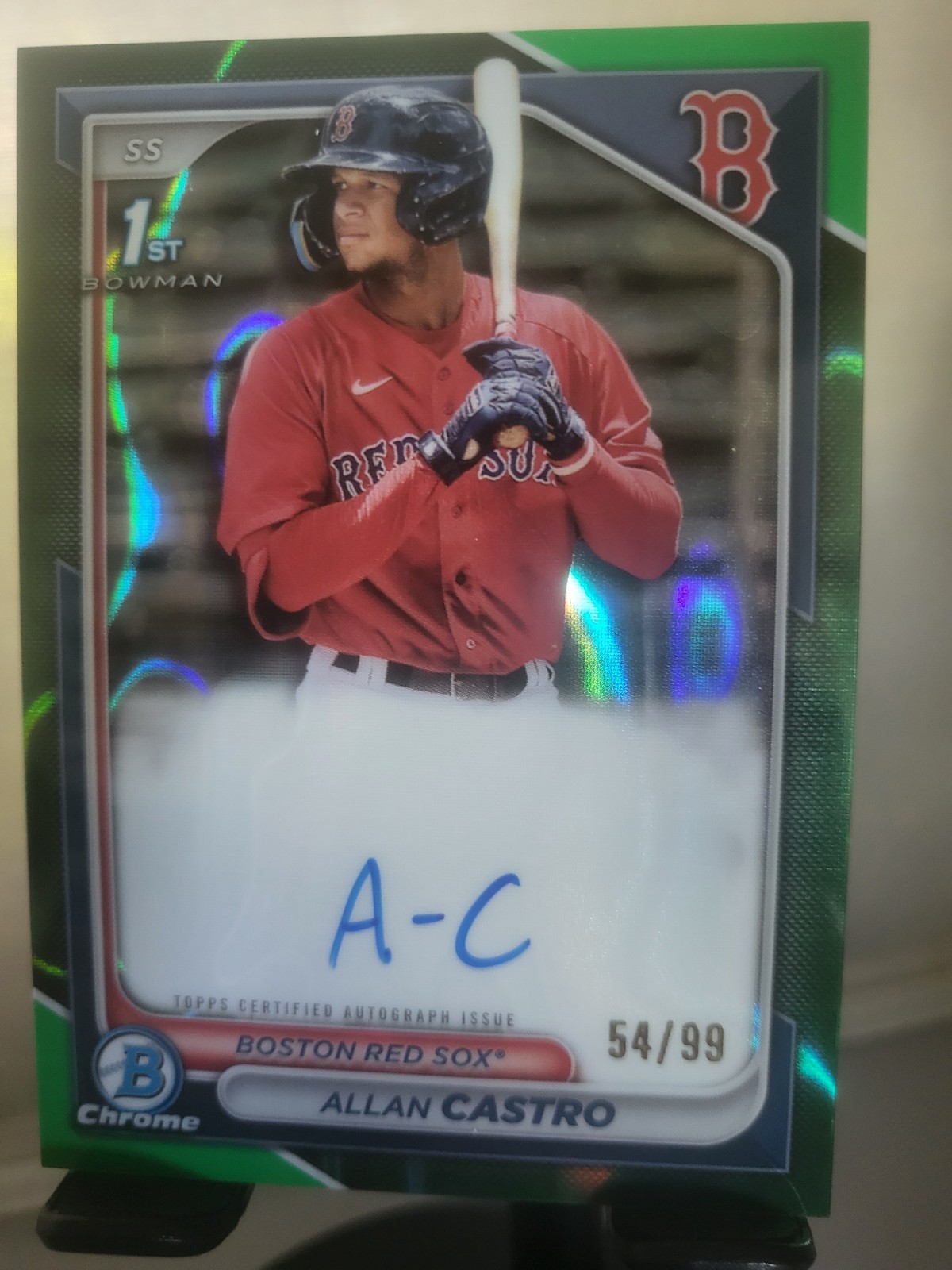 2024 Allan Castro 1st Bowman Chrome Green Lava Autograph #54/99 Red Sox