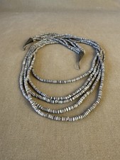 Santo Domingo 5 Strand Heishi Olive Shell Bead Sterling Silver 925 Necklace 24”