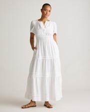 Quince 100% European Linen Tiered Maxi Dress White Basic Sleeved L