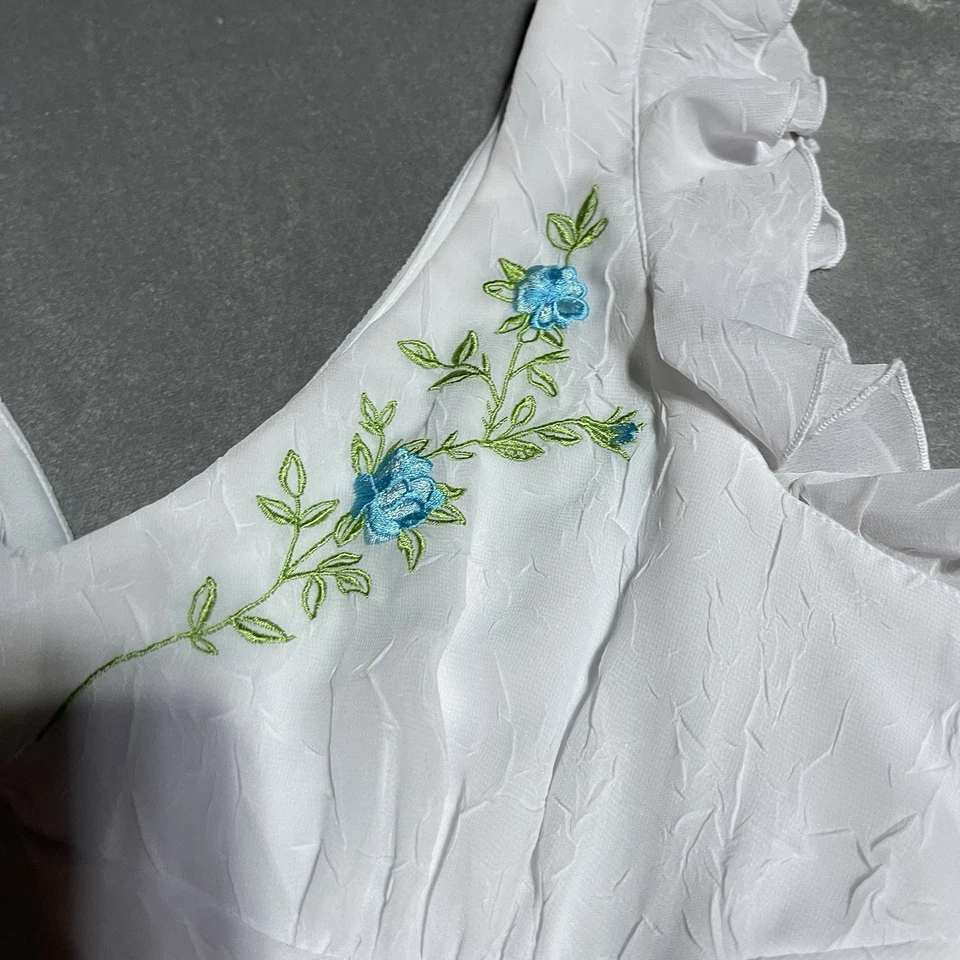 Vestido vintage Y2k La Belle para mujer 7 volantes blanco arrugado floral pradera cabaña Foto 4 de 4