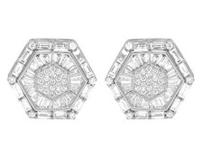 10K White Gold Baguette Real Diamond Hexagon Stud Earrings 15MM 2.75 CT