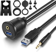 USB Flush Mount 3.5Mm USB 3.0 AUX Extension, Dash Panel Mount Cable for Car