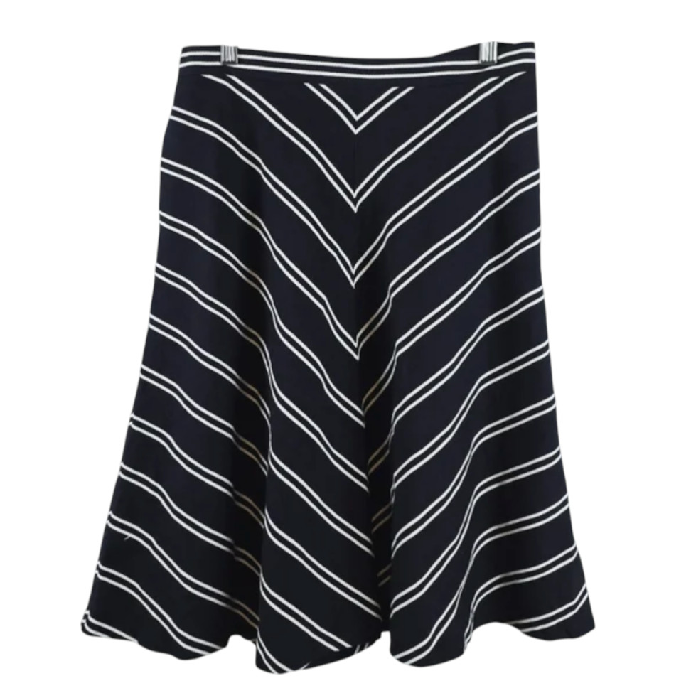 NWT Talbots Dobby Weave A-LINE SKIRT Navy Blue w/White CHEVRON STRIPES Linen 8