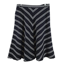 NWT Talbots Dobby Weave A-LINE SKIRT Navy Blue w/White CHEVRON STRIPES Linen 8
