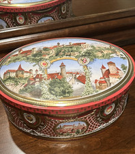 Vintage Cookie Tin Nurnberg Scenes Oval 9x12x4.5" Clean Metal Lebkuchen-Schmidt