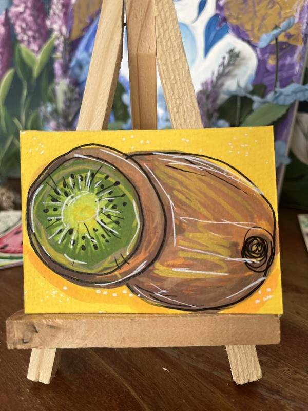 ACEO Original Kiwi Fruit Food Miniature Painting Acrylic By Nicole Tiffany Art