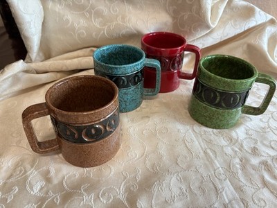 Set of 4 mugs Cups in glazed earth Bitossi Italy 1960