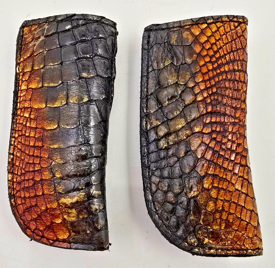 Funda de cuero Buck 110 piel de cocodrilo estuche hecho a mano 6265 marrón cuchillo caimán Foto 3 de 4