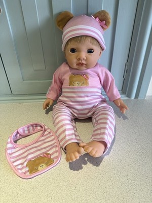 Tiny Treasures Reborn Blonde Baby Doll with Pink and White Teddy Outfit and Bib