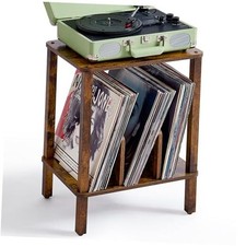 2-Tier Record Player Stand with Vinyl Record Storage up to 100 set 1 Brown