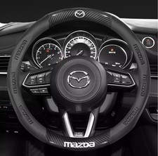 15" Steering Wheel Cover X1PU Leather+Carbon Fibre For 1967-2025 Mazda Allmodels