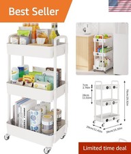3-Tier Rolling Cart with Wheels,Multifunction Utility Storage Carts, Kitchen ...