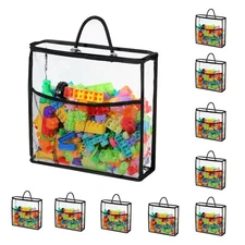 10 PCS Clear Zippered Toy Storage Bags with handle, Kids Toy Storage Organize...