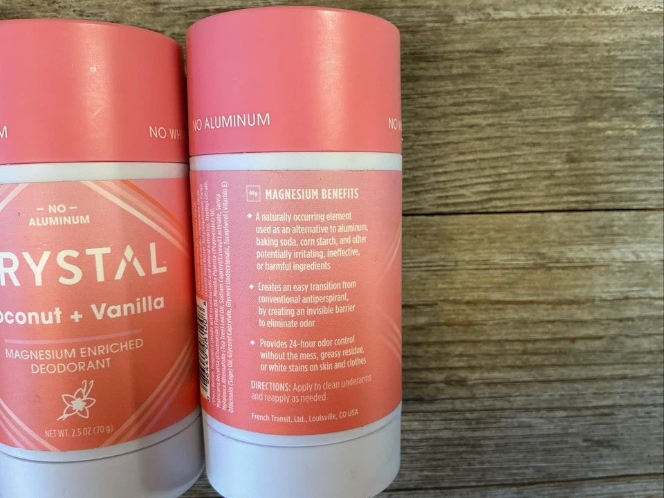 2 peças desodorante cristal magnésio enriquecido coco baunilha 2,5 oz sem alumínio sólido - Imagem 2 de 2