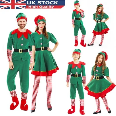 DDDONE Kids Adults Christmas Elf Costume Fancy Dress Xmas Santa Helper Outfits Cosplay