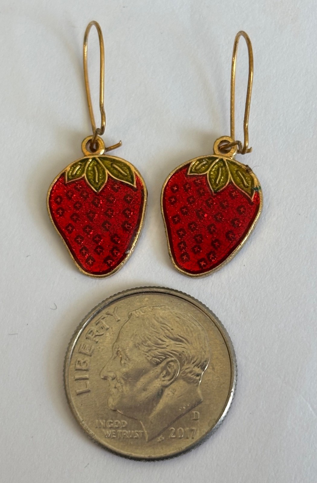 tiny strawberry earrings hook dangle pierced litt… - image 2
