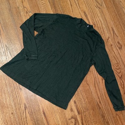 J. Ferrar Ribbed Mock Neck Shirt Men Large Minimal Preppy Green Rayon Cotton EUC
