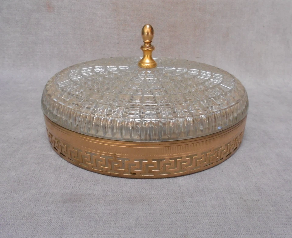 Plafonnier Ancien en verre taillé et laiton lustre luminaire Lampe 25 cm D - Photo 4/4