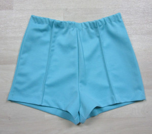 Vintage 60s 70s High Rise Hot Pants Shorts MOD Disco Polyester Blue Pin Tuck