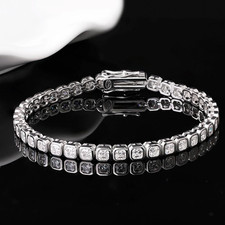 3mm Asscher Cut Moissanite Tennis Bracelet 925 Sterling Silver Pass Tester GRA