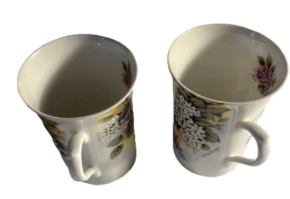 Queen’s Fine Bone China Teacup Made In England Set Of 2 EUC vintage Morning Mist - Image 2 of 4