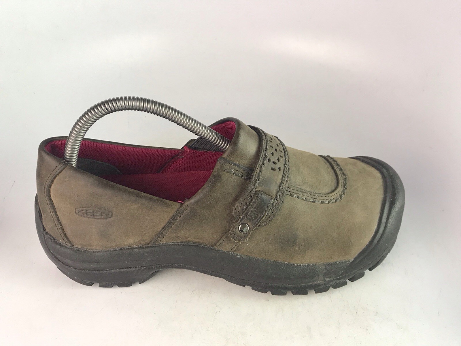 Scarpa Keen donna Kaci pelle pieno fiore marrone slip on taglia 9 US