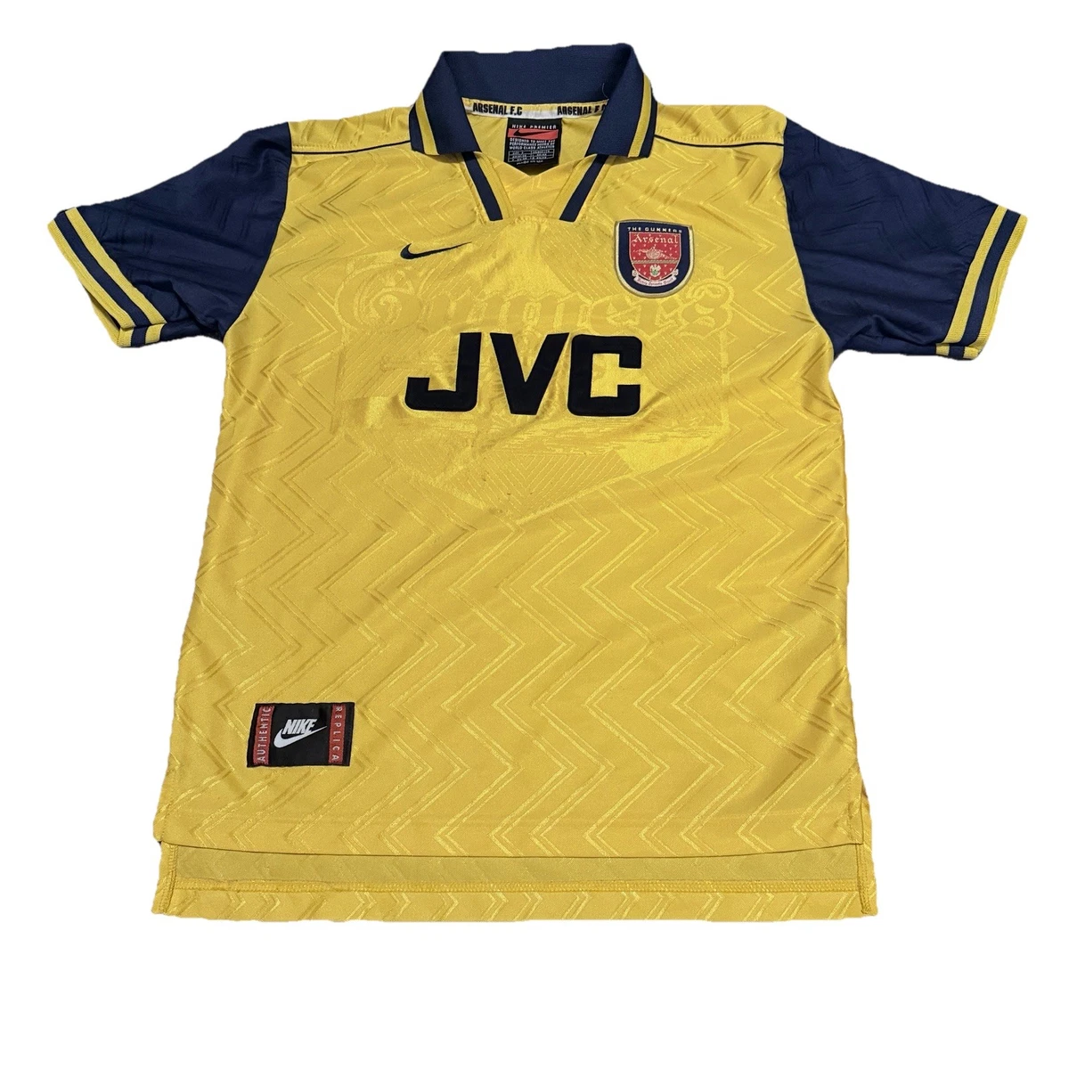 Vintage 90s, Nike Arsenal JVC Yellow Soccer Away Jersey, Size