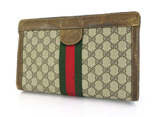 Auth Vintage GUCCI Brown GG PVC Sherry Line Cosmetic Clutch Bag Pouch 62018