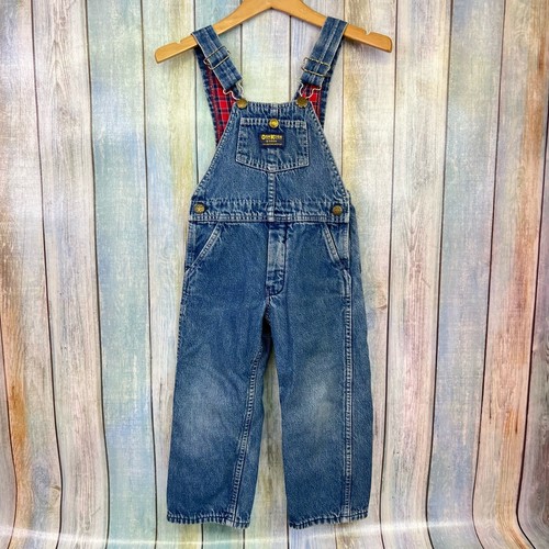 OshKosh B'Gosh Denim Overalls Red Plaid Lined Size 4T Made USA Vintage Vestbak - Picture 7 of 7
