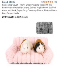 ONEJU Corduroy Fleece Couch Bed for Guinea Pig, Pink Dark Gray, 15.7x11.8x6.3 in