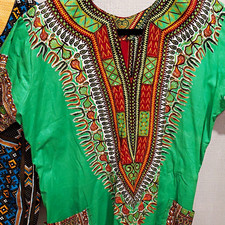 Green Dashiki African Print Tunic, Unisex Adult One Size, Cotton Woven