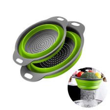 Single Pc Kitchen Travel Colander Green Silicone Collapsible Strainer Draining
