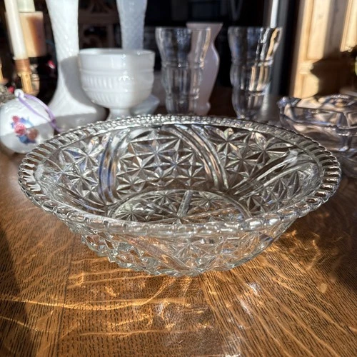 Vintage Anchor Hocking Crystal Stars & Bars Large Serving Bowl 10.5" x 3"