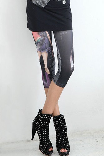 Leggins fantasia con immagine da donna tg unica veste xs s 38 40 capri sexy  | eBay