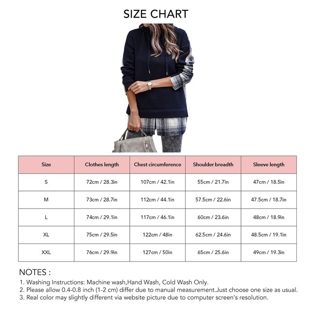 Women Patchwork Hoodie Polyester Fiber Long Sleeve Open Hem Pullover Plaid SG5 Women Patchwork Hoodie Polyester Fiber Long Sleeve Open Hem Pullover Plaid SG5