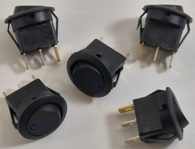 Install Bay IBRRSB No Lead Round Rocker Switch with Blue LED - 5 Pack