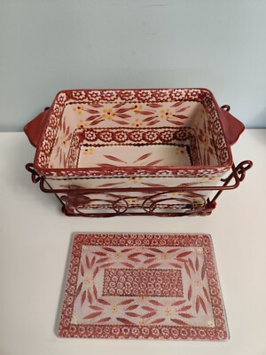 Temp-Tations Tara Old World Cranberry 1 QT Carrier/Trivet/Loaf Pan (2nd-BUT NEW)