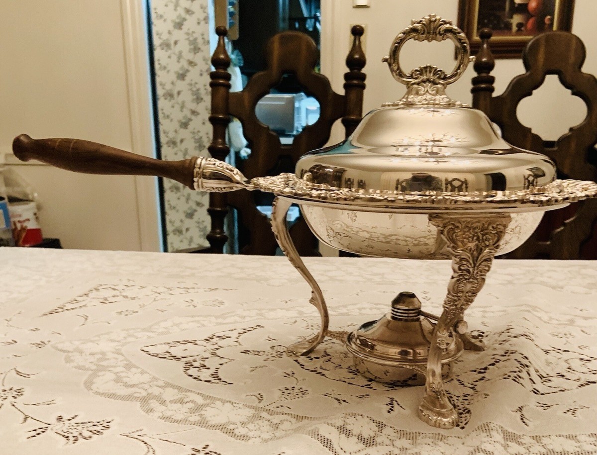 vintage silver plated chafing dish/stand/two trays