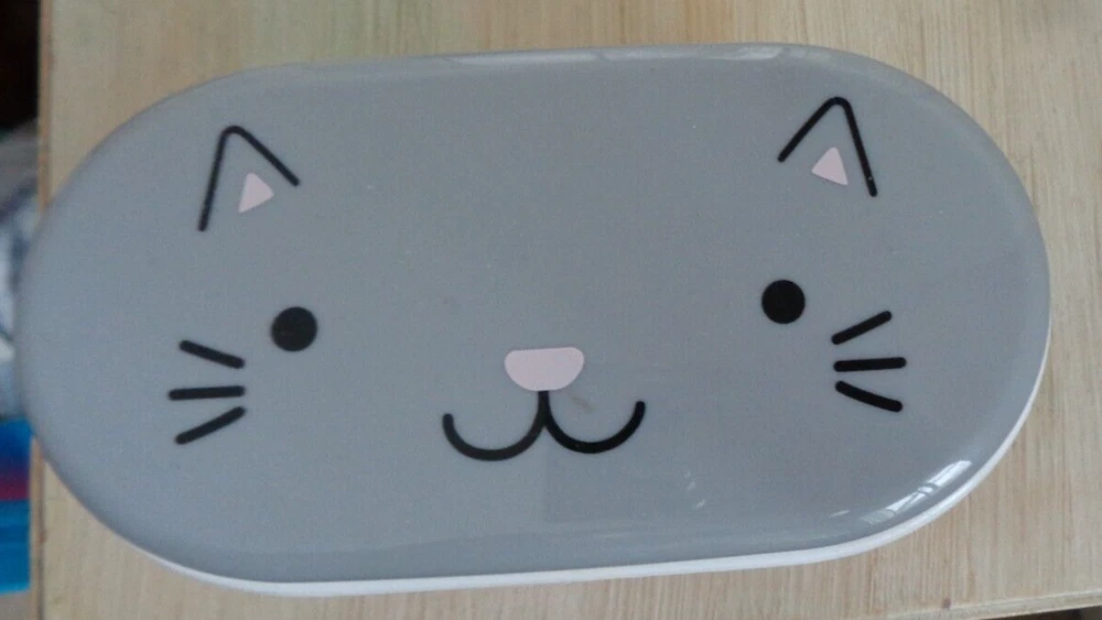 Japanese Bento Box Lunch Container Double Tier Layered Happy Cat Made in Japan