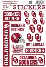 Oklahoma Sooners Football NCAA Vinyl Cling Stickers 18 per sheet