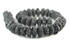 20X10MM BLACK VOLCANIC BASALTIC LAVA GEMSTONE GRD B RONDELLE LOOSE BEADS 16inch
