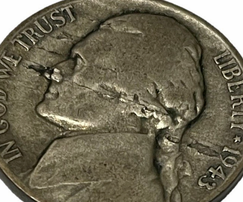 Obverse Cracks 1943-P Jefferson Silver War Nickel MULTIPLE Lamination Error Coin - Picture 4 of 13