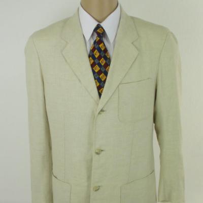 42 R Tasso Elba Elfenbein Weiß Reines Leinen 3 Knöpfe Herren Jacke Sport Größe M