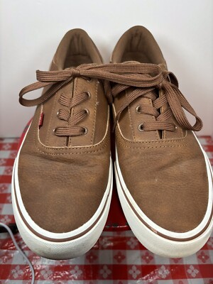 Levi s Mens Shoe Sneaker Brown Faux Leather Size 10 Lace Up Shoe